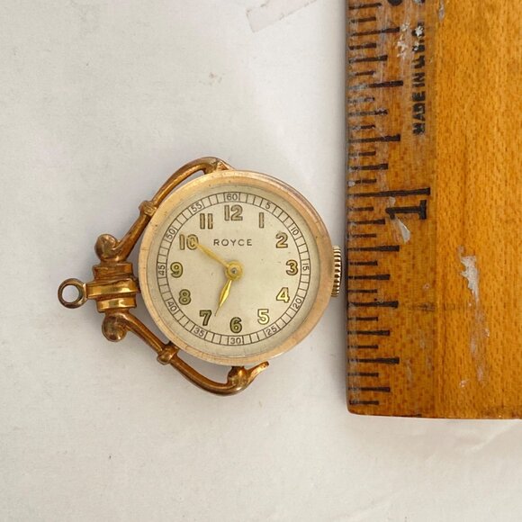 Vintage Royce DO Swiss Wind Up Pendant Watch 1940s Gold Plate Stainless Steel